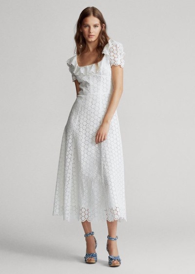 Women's Polo Ralph Lauren Linen Eyelet Midi Dresses | 271859SRA